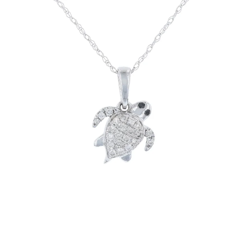 Ladies Necklaces with Aqua Variscite-Black & White Diamond Turtle Necklace