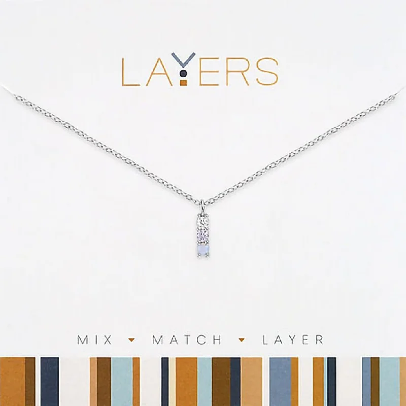 Ladies Necklaces with Aqua Hemimorphite-Center Court : Silver Petite Blue Trio Layers Necklace