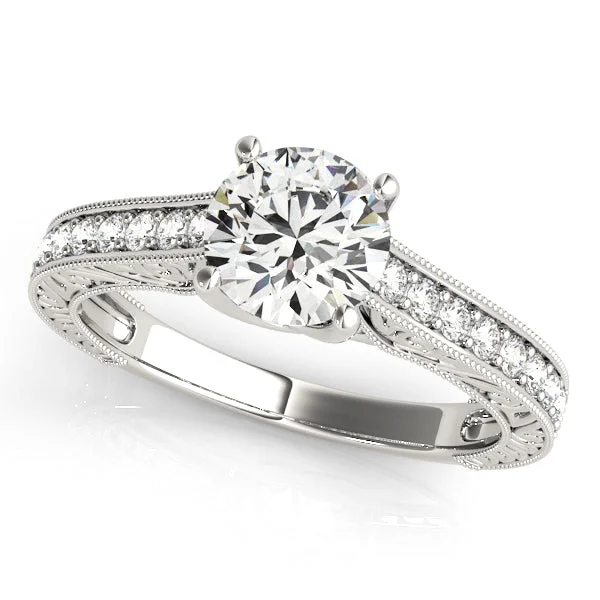 Ladies squared charm wedding rings -Single Row Diamond Engagement Ring