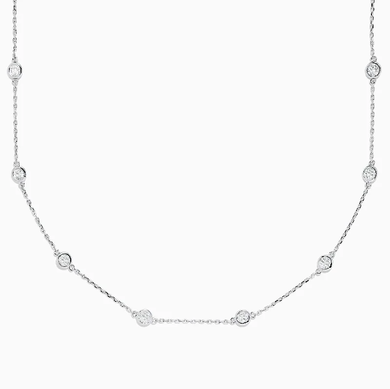 Ladies Necklaces with Cross Shine-14K White Gold 18" Diamond Station Necklace, 2.00 TCW