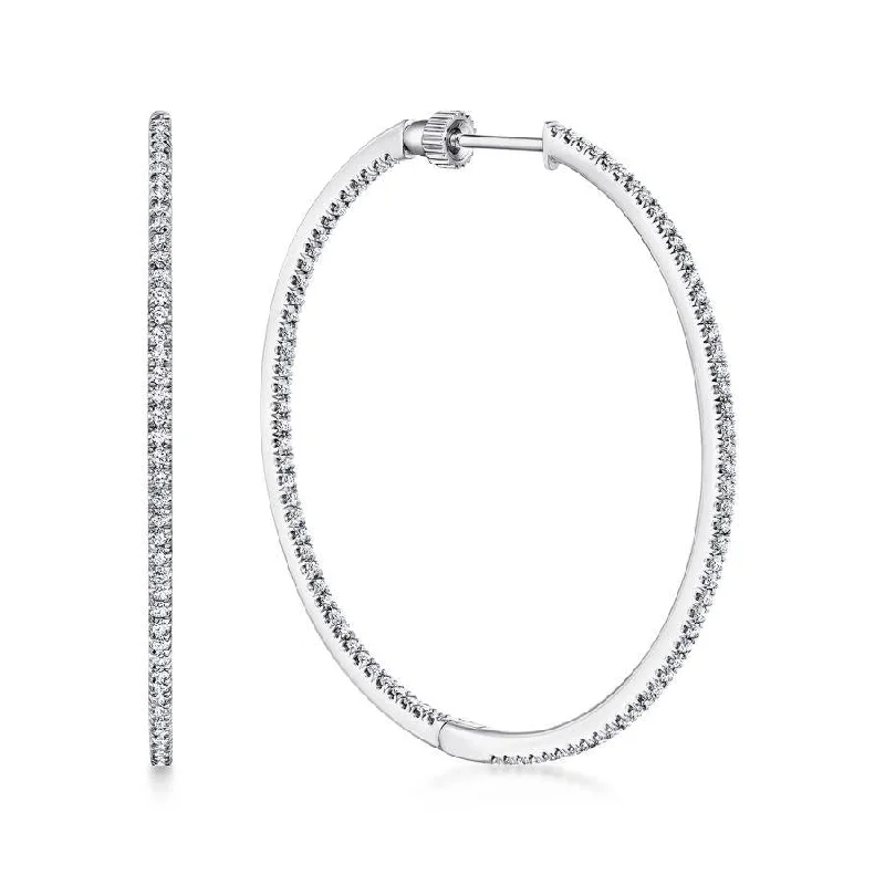 Ladies lock glow earrings -Gabriel & Co. - EG13503W45JJ - 14K White Gold French Pave‚ 40mm Round Inside Out Diamond Hoop Earrings