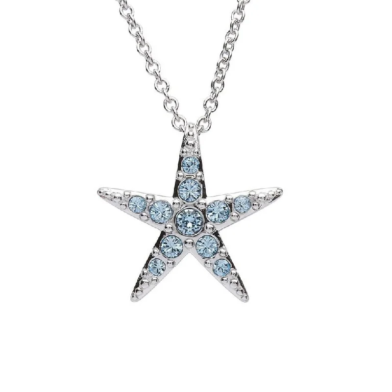 Ladies Necklaces Flexible Shine-Ocean : Starfish Necklace With Aqua Crystals – Medium Size