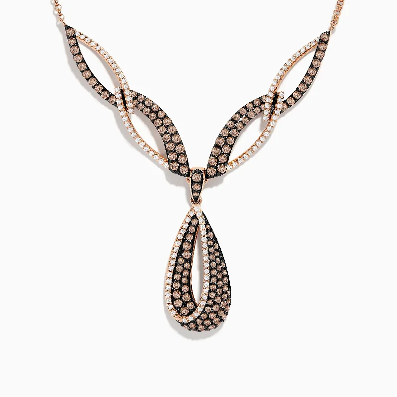 Ladies Necklaces Pure Glow-14K Rose Gold Espresso and White Diamond Drop Necklace