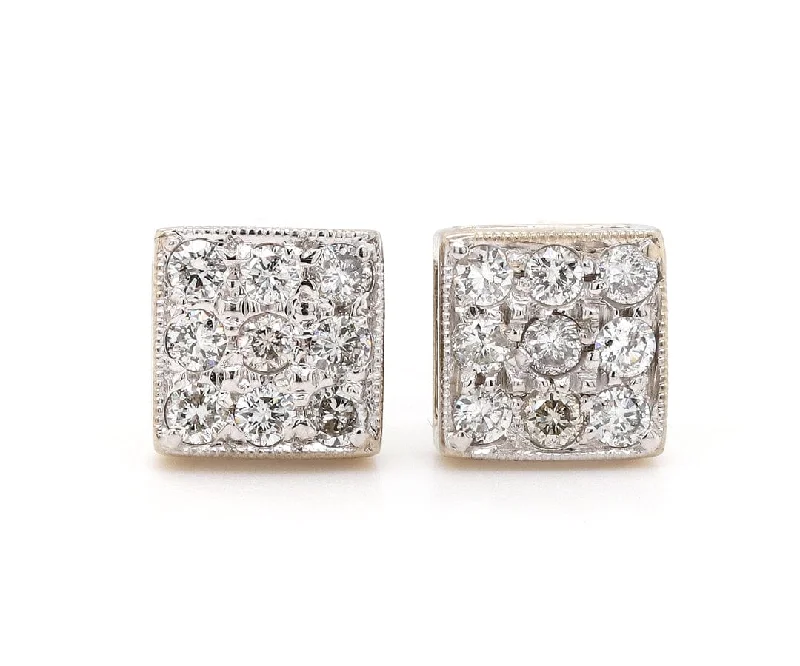 Ladies high sheen earrings -1.00ctw Diamond Cluster Square Shaped Stud Earrings in 14K