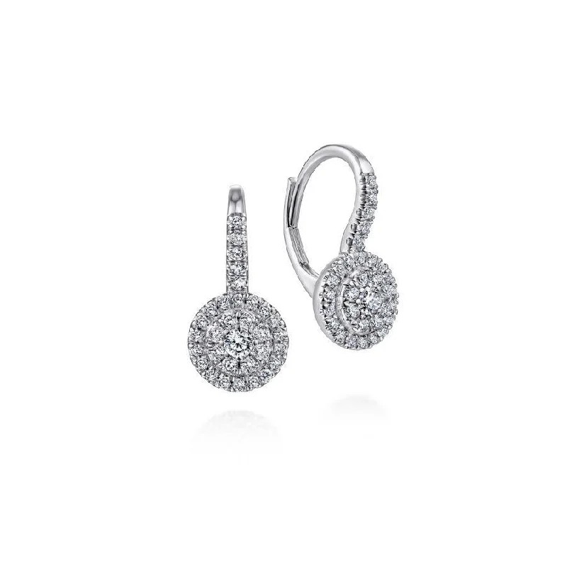 Ladies starry charm earrings -Gabriel & Co. - EG13708W45JJ - 14K White Gold Round Diamond Cluster Leverback Earrings