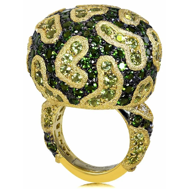 Ladies slender solitaire rings -Gold Fine Lace Ring with Chrome Diopside and Peridot