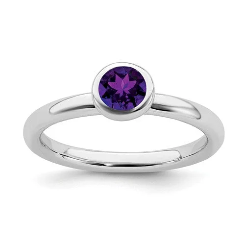 Ladies vintage grace rings -Sterling Silver Stackable Expressions Low 4mm Round Amethyst Ring