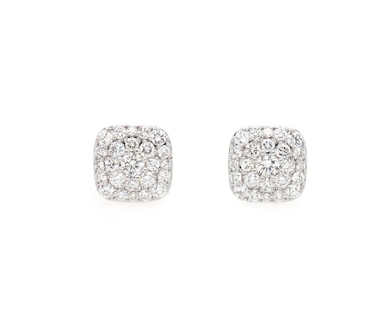 Ladies single glow earrings -New 2.18ctw Round Diamond Cluster Cushion Stud Earrings in 14K