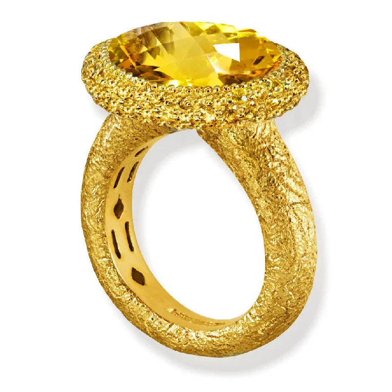 Ladies loving sentiment rings -Gold Cocktail Ring With Honey Citrine