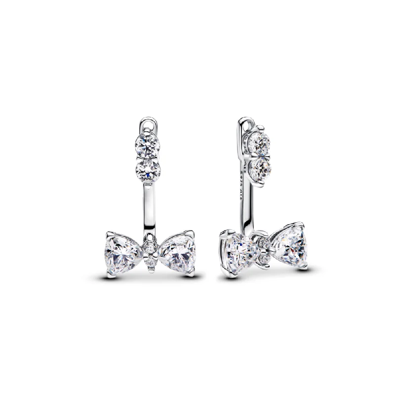 Ladies zirconia spark earrings -Sparkling Bow Drop Earrings 293543C01