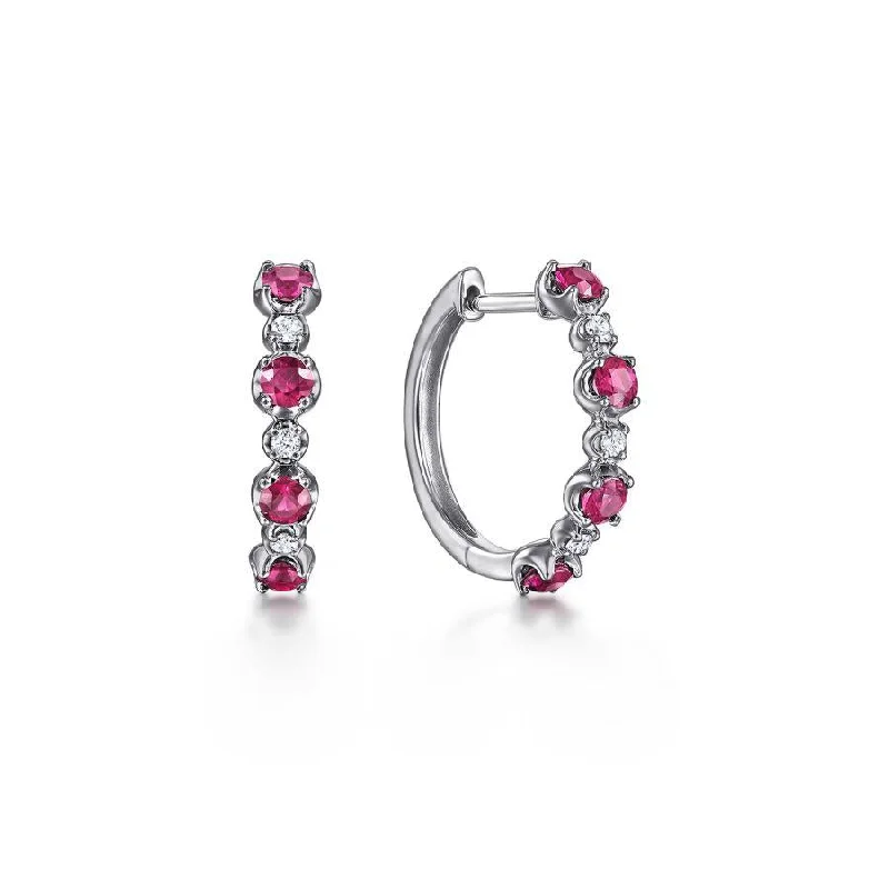 Ladies turquoise gleam earrings -Gabriel & Co. - EG14271W45RA - 14K White Gold 15MM Diamond and Ruby Earrings