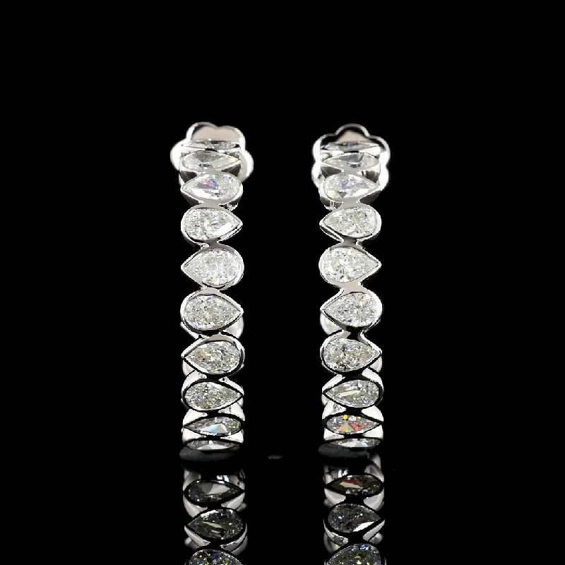 Ladies trendy vibe earrings -14K White Gold Lab Grown Pear Shape Diamond C Hoop Earring ER1828