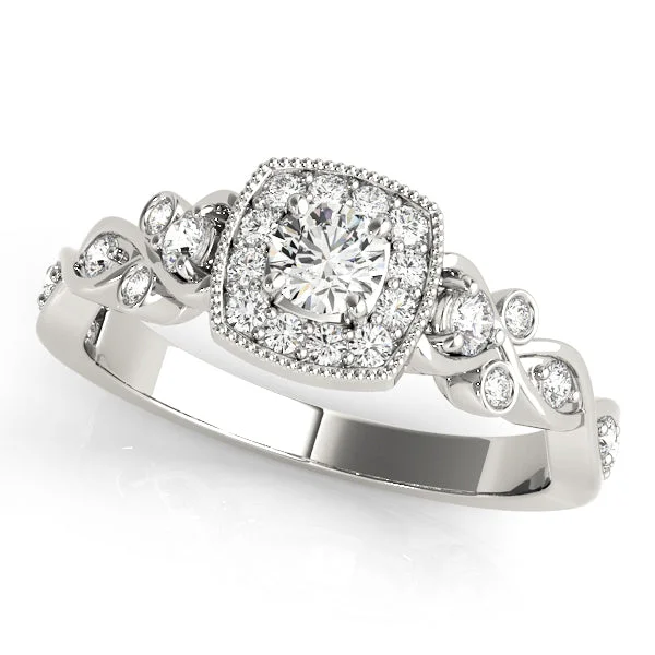 Ladies futuristic gleam wedding rings -Halo Diamond Engagement Ring