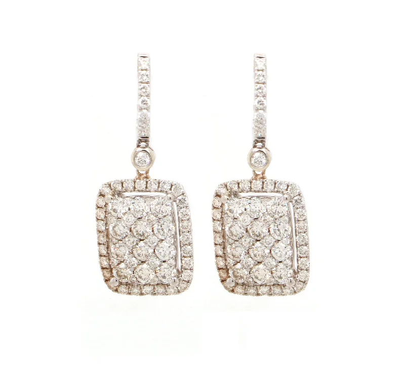 Ladies uneven edge earrings -New 3.18ctw Round Diamond Cluster Frame Drop Earrings in 14K