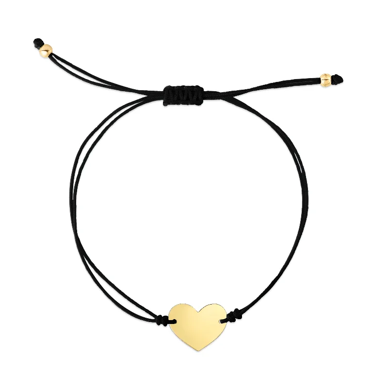 ladies yellow gold bracelets daily -14K Black Cord Heart Adjustable Bracelet