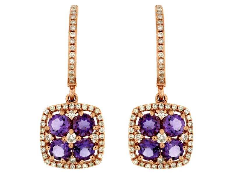 Ladies turquoise gleam earrings -14k Rose Gold Amethyst and Diamond Halo Earrings pc6803a