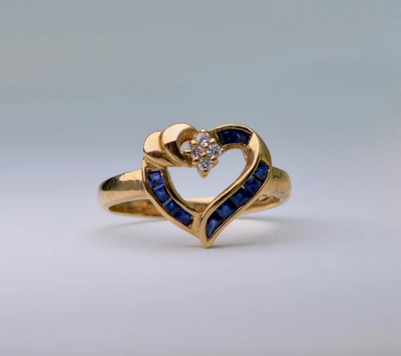 Ladies eternal infinity rings -14K Yellow Gold Sapphire Heart Ring with Diamond Accent