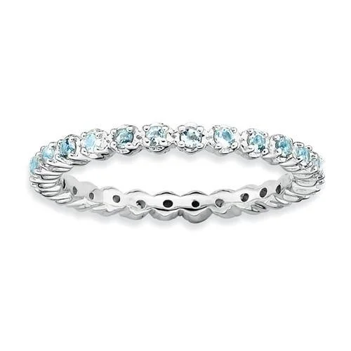 Ladies single hue rings -Sterling Silver Stackable Expressions Light Aquamarine Eternity Ring