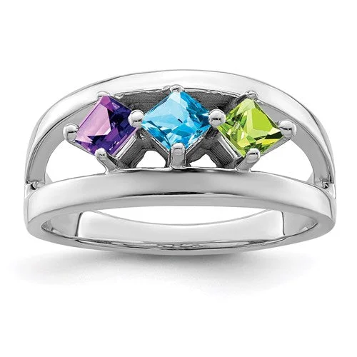 Ladies soft whisper rings -Princess Square Cut Mother's Family Birthstone Ring