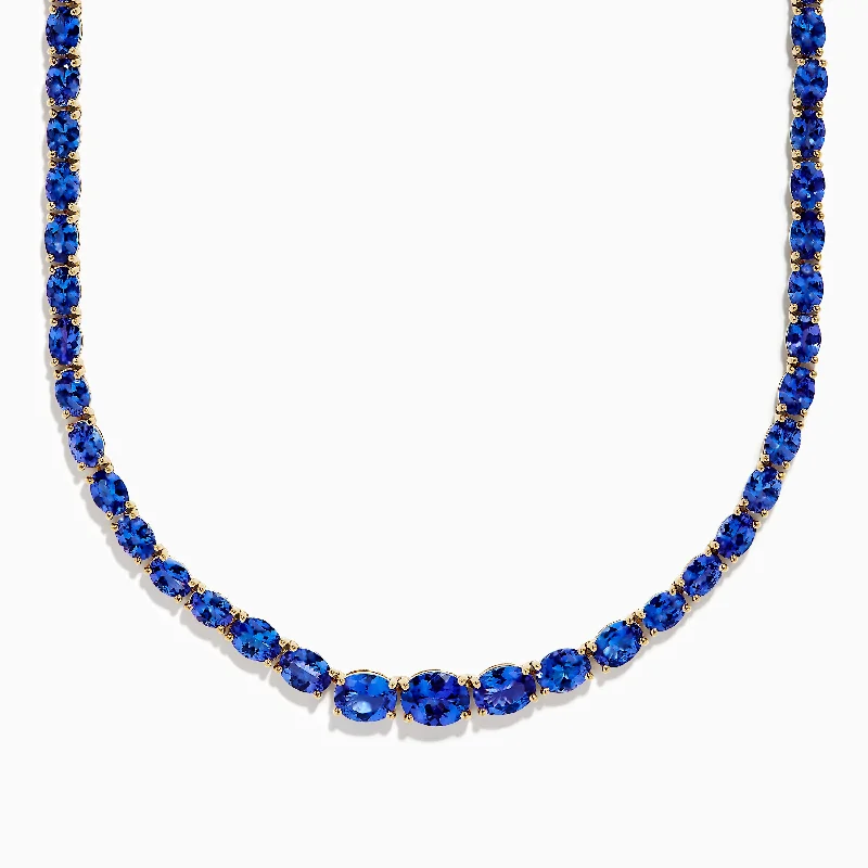 Ladies Necklaces Ethnic Spark-Nahla Siri 14K Yellow Gold Tanzanite Graduated Tennis Necklace