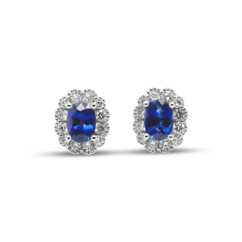 Ladies galaxy gleam earrings -14k White Gold Diamond & Blue Sapphire Stud Earrings