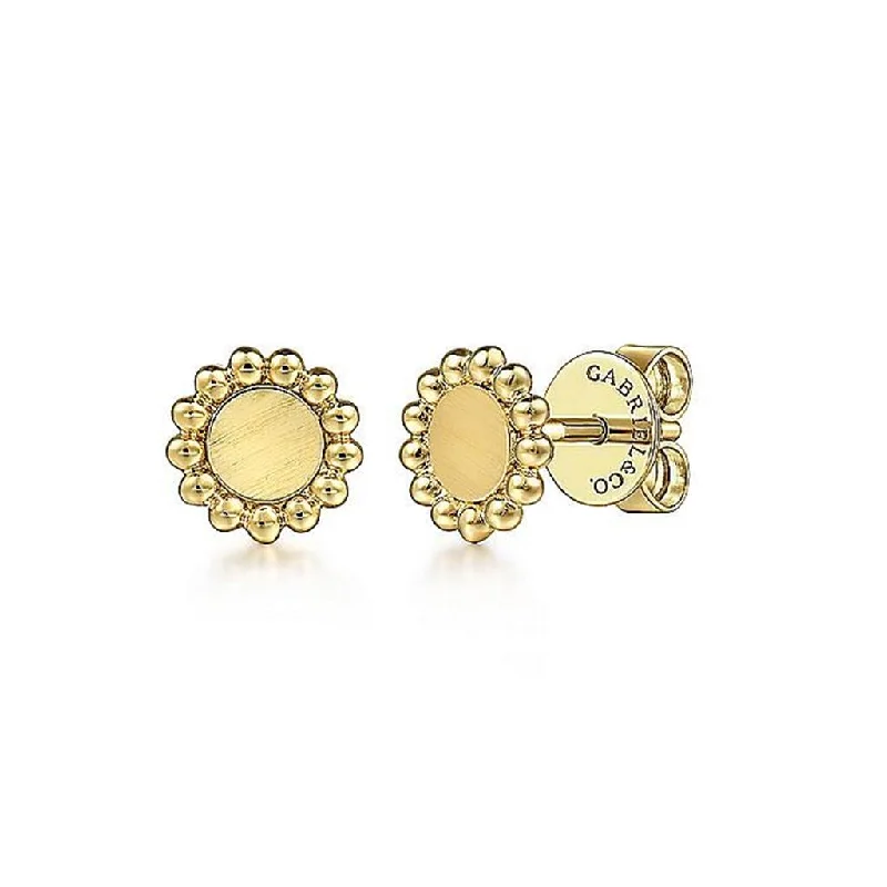 Ladies oval shine earrings -Gabriel & Co 14k Yellow Gold Round Disk Stud Earrings