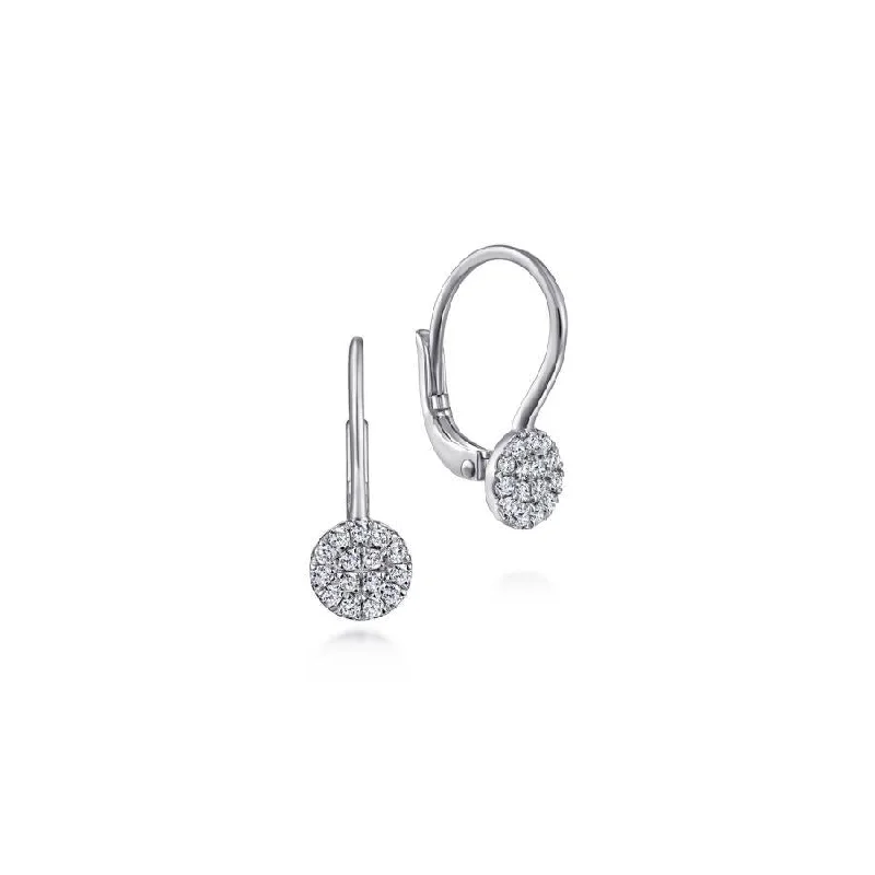 Ladies key charm earrings -Gabriel & Co. - EG13620W45JJ - 14K White Gold Round Pavï¾‚ Diamond Drop Earrings