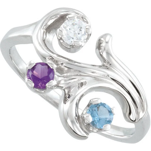 Ladies explorer gleam rings -Fleur Swirl Design Mother's Family Birthstone Ring