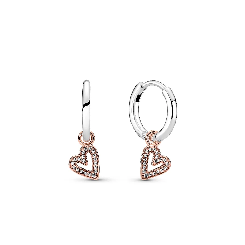 Ladies bird flight earrings -Sparkling Freehand Heart Hoop Earrings