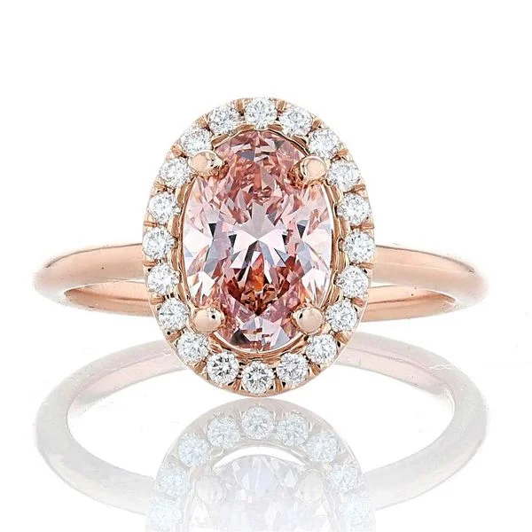 Ladies nostalgic retro wedding rings -Pink Oval Diamond Halo Engagement Ring