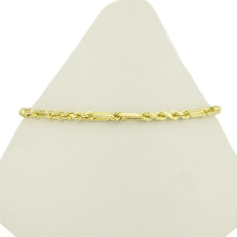 animal motif bracelets for women -3mm Wide Fancy Rope Link Chain 8" Bracelet in 14K Yellow Gold - 5.6 grams