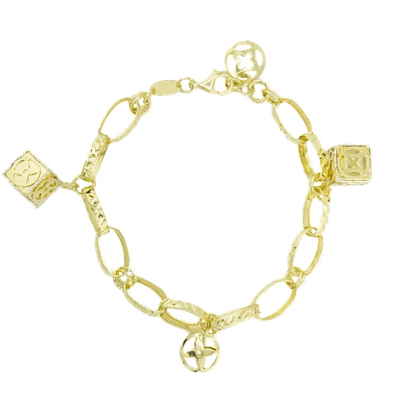 ladies white gold bracelets elegant -Multi Charms Bracelet 8" in 14K Yellow Gold