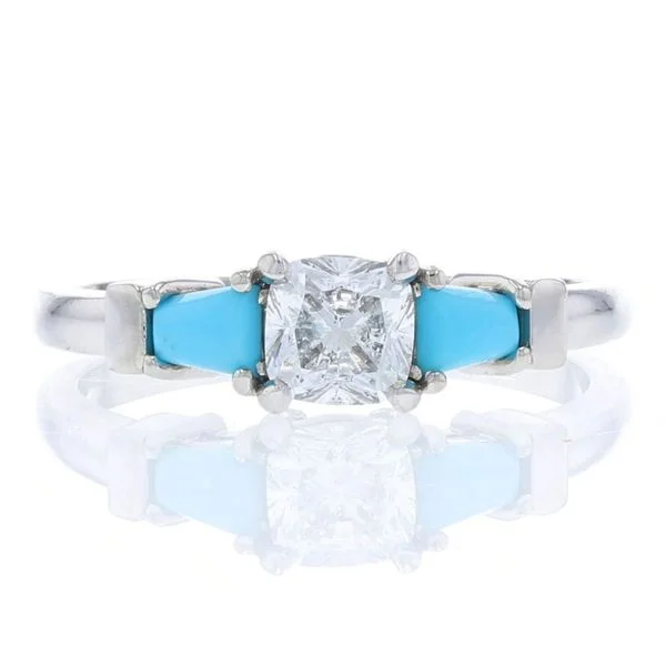 Ladies sunny yellow wedding rings -FireCushion Diamond and Turquoise Engagement Ring