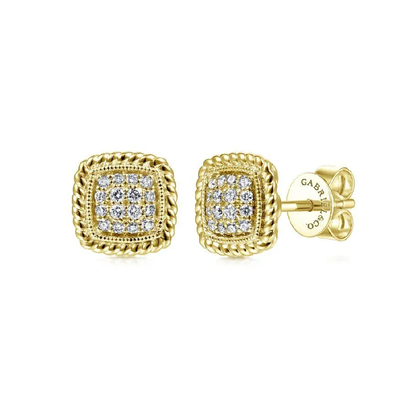 Ladies hushed spark earrings -Gabriel & Co. - EG11556Y45JJ - 14K Yellow Gold Twisted Cluster Diamond Stud Earrings