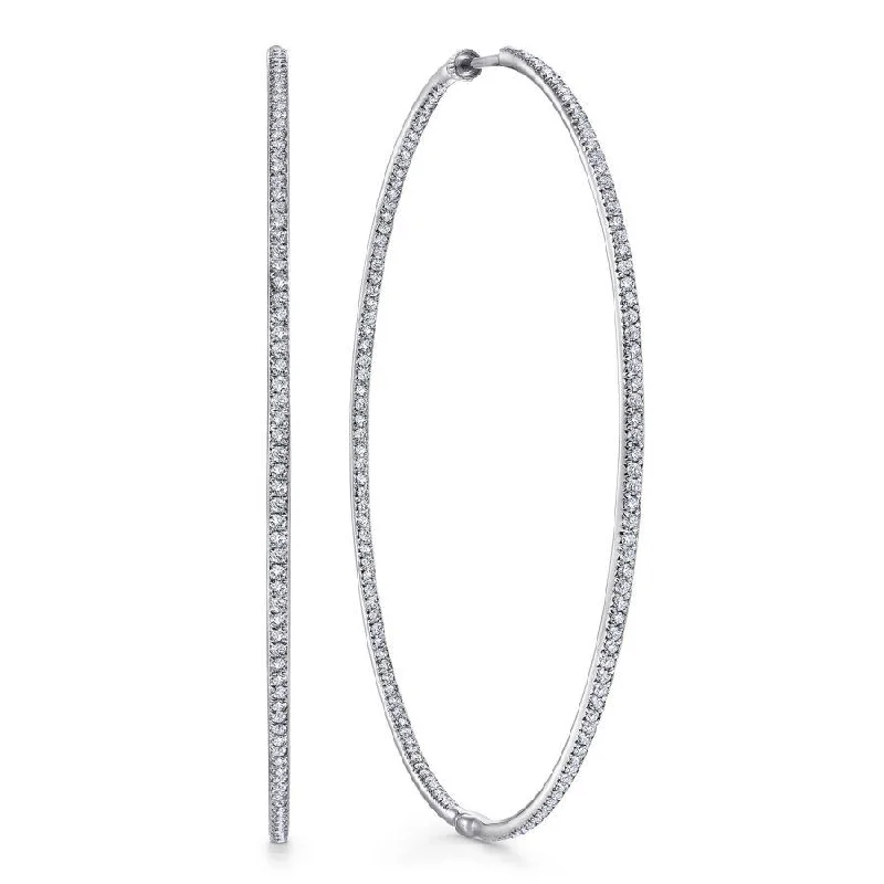 Ladies serene glow earrings -Gabriel & Co. - EG10347W45JJ - 14K White Gold Prong Set 70mm Round Classic Diamond Hoop Earrings