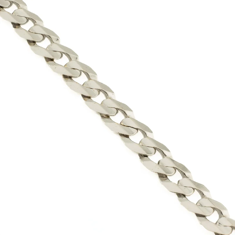 ladies hammered gold bracelets -8mm Wide Curb Chain Link 9" Bracelet in 10K White Gold - 17.9 Grams