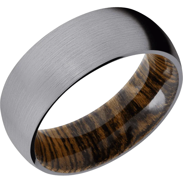 Ladies pure minimal rings -8mm wide Domed Tantalum Ring with Satin Finish / Bocote Sleeve