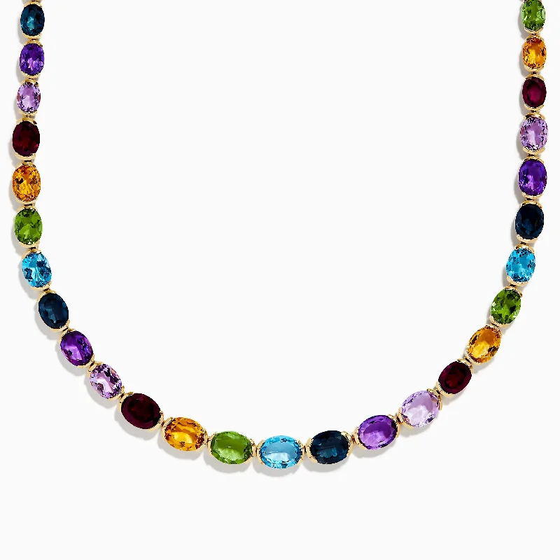 Ladies Necklaces for Writer Glow-Mosaic 14K Yellow Gold Multi Gemstone Necklace