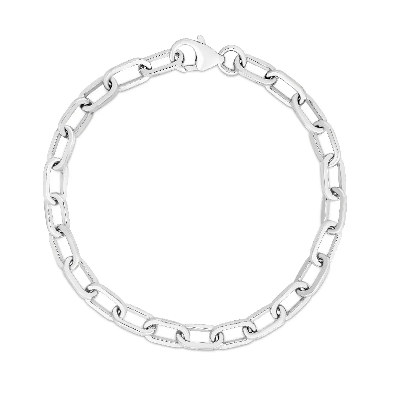 floral engraved bracelets for women -Silver Paperclip Chain Bracelet