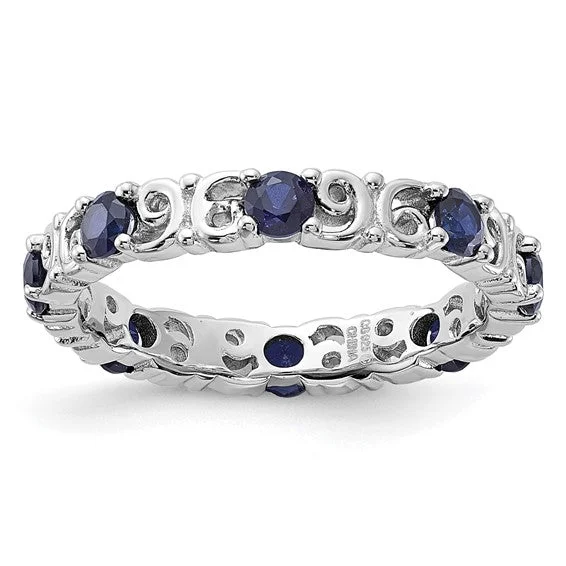 Ladies graceful charm rings -Sterling Silver Stackable Expressions Created Blue Sapphire Filigree Ring