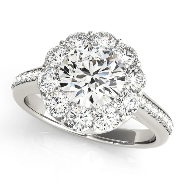 Ladies striking eternity wedding rings -Halo Diamond Engagement Ring