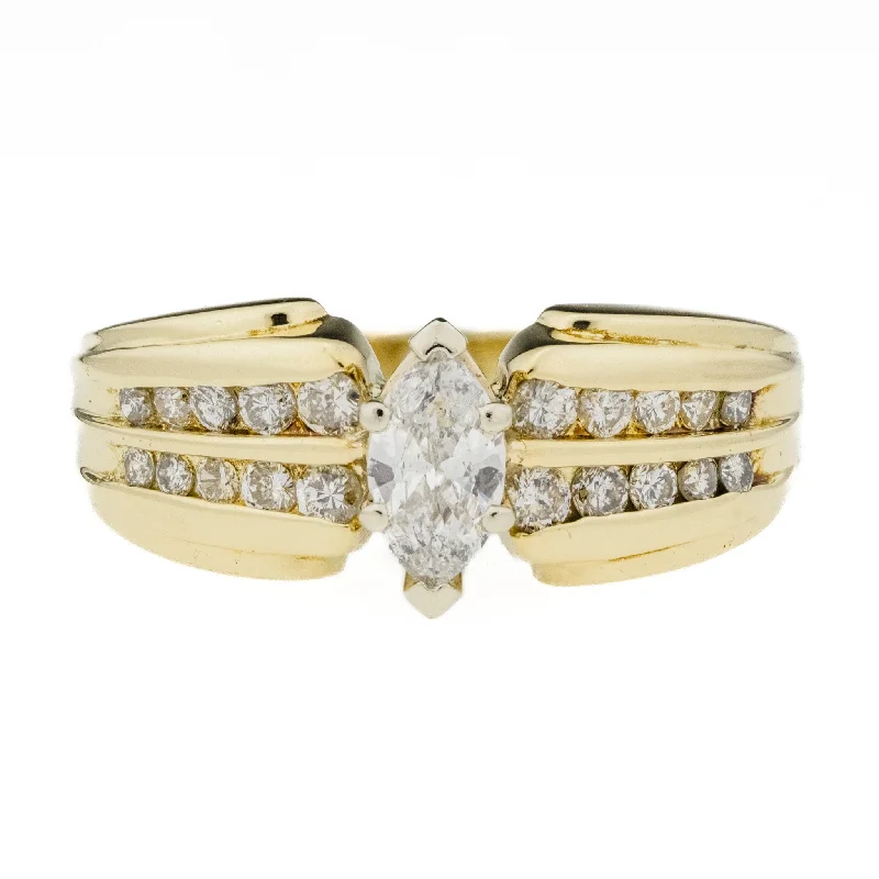 Ladies upscale gem wedding rings -0.33ct Marquise Diamond & Accented Engagement Ring in 14K Yellow Gold - Size 7.5