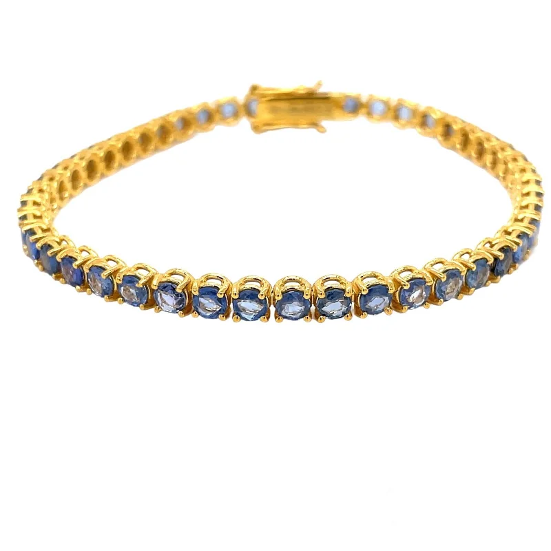 ladies gold bracelets arrow design -CTW 8 Natural Blu Sapphire Gold Tennis Bracelet