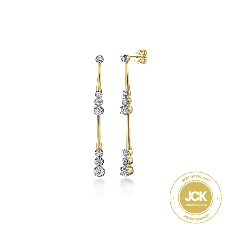 Ladies hushed spark earrings -Gabriel & Co. 14K Yellow Gold Linear Diamond Station Stud Earrings