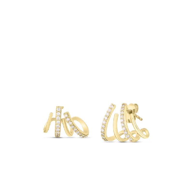 Ladies urban sleek earrings -Roberto Coin Yellow Gold Classic Diamond Climber Earrings