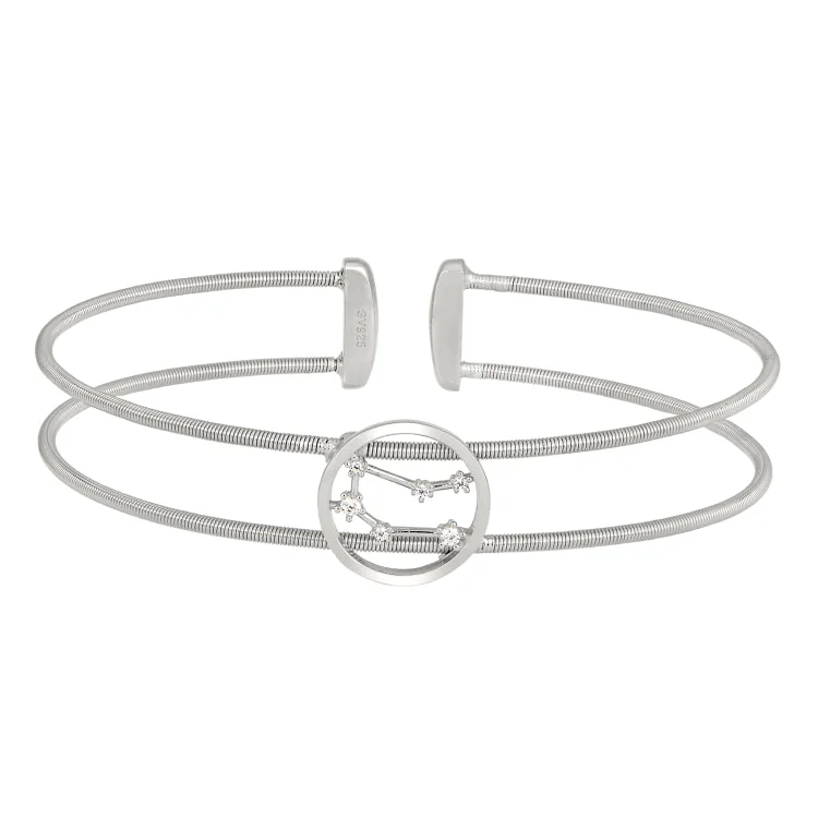 minimalist curve bracelets for women -Rhodium Finish Sterling Silver Cable Cuff Constellation Bracelet with Simulated Diamonds - Gemini