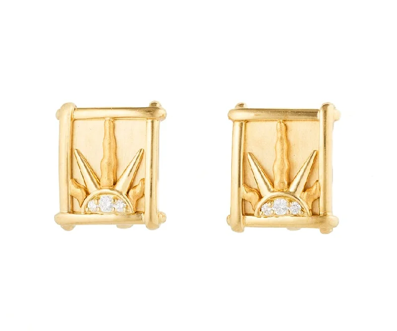 Ladies calm blue earrings -0.35ctw Diamond Sunrise Rectangle Shaped Clip On Earrings in 18K