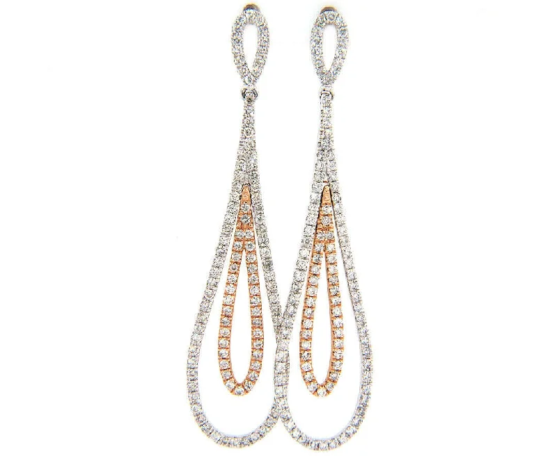 Ladies Victorian bloom earrings -New 1.50ctw Diamond Two Tone Double Teardrop Dangle Earrings in 14K