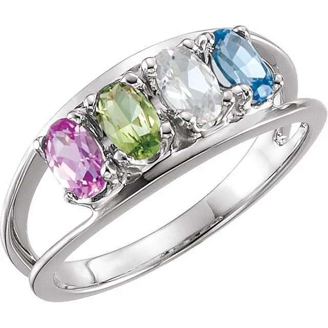 Ladies premium shine rings -Double Split Shank Oval Mother's Family Birthstone Ring