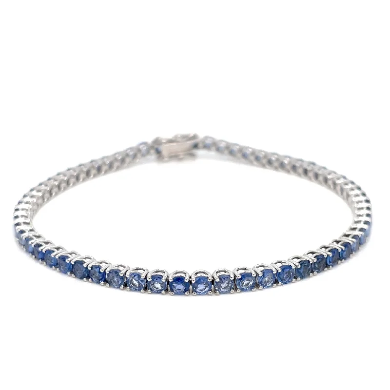 silver floral charm bracelets for women -7 Carat Natural Blu Sapphire Gold Tennis Bracelet